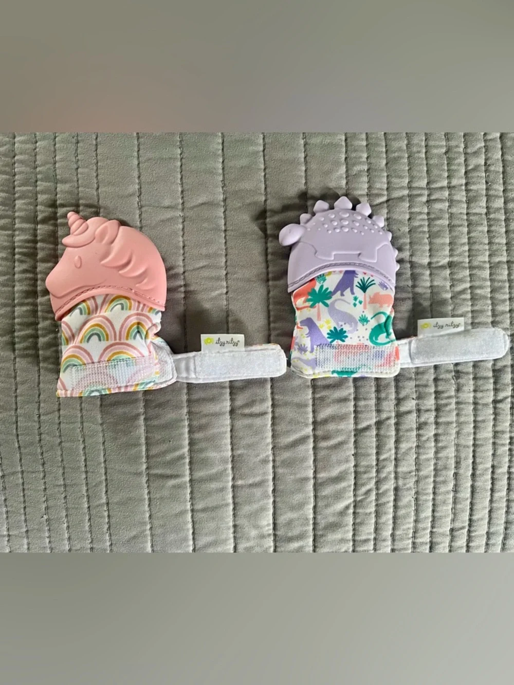 Itzy Ritzy Pink & Lilac Unicorn and Dino Teething Mittens Set